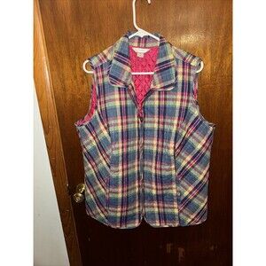 CJ Banks Womens Pink Yellow Blue Quilted Zip Up Puffer Vest Size 1X